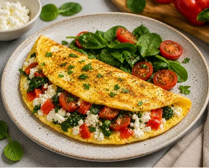 Omletă proteică cu legume și brânză cottage
